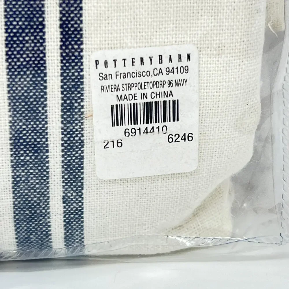 Pottery Barn Riviera Stripe Drape Navy Blue Panel 50x96 Curtain Linen Blend New
